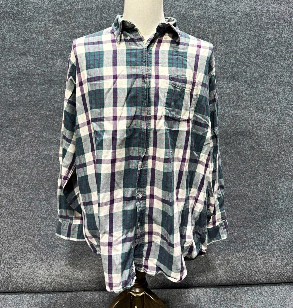 Vintage LL Bean Freeport Maine Mens XXL Plaid Flannel Shirt USA Made 100% Cotton